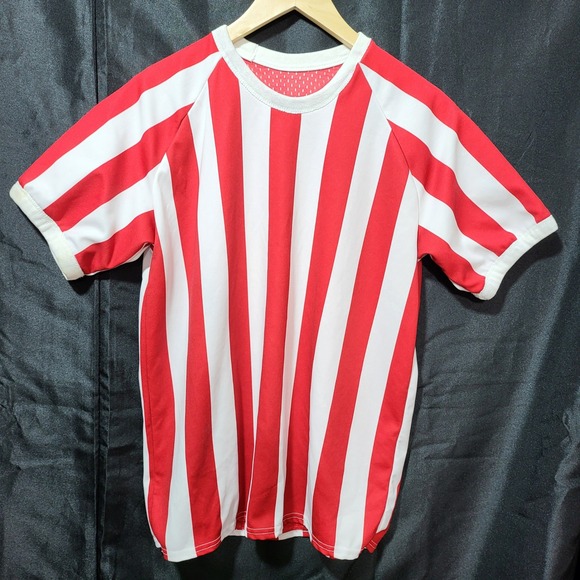 Vintage Merrygarden Ath Wear Mens Medium Red White Striped Jersey Style 502
